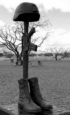 Rows of white headstones at an American military cemetery